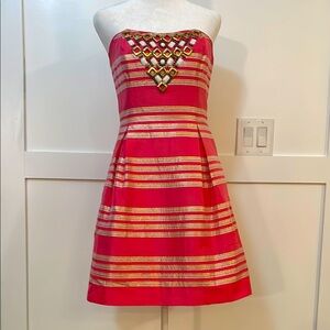Lilly Pulitzer strapless pink and gold dress in size 4 in excellent condition